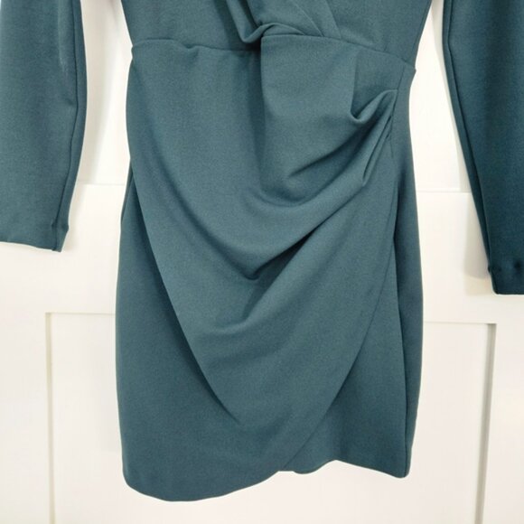 Zara Dark Green V-Neck Faux-Wrap Dress Size XS - Picture 5 of 14